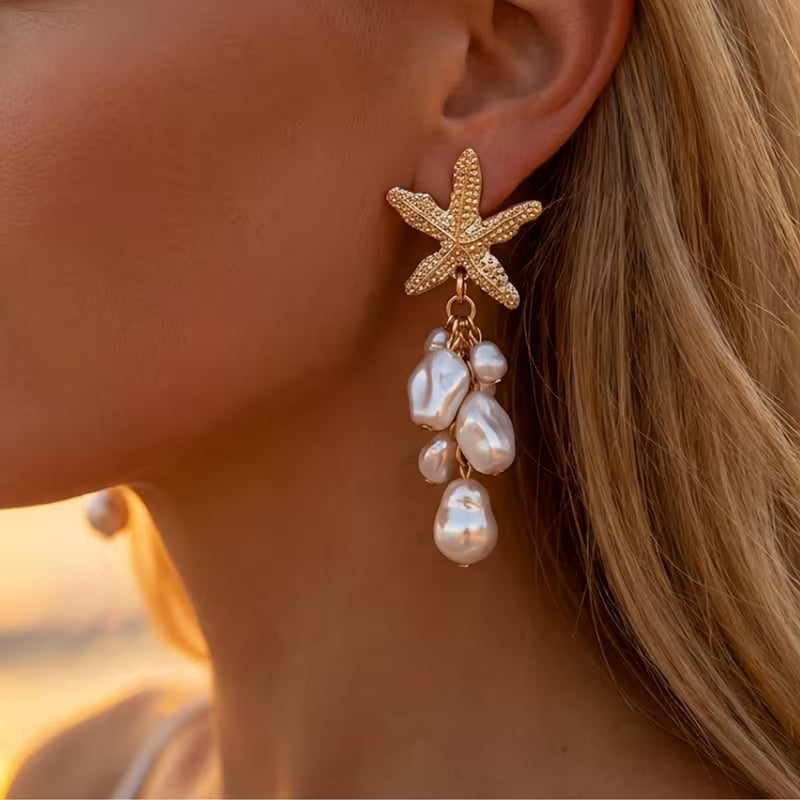Boucles d'oreilles pendantes étoile de mer bohème
