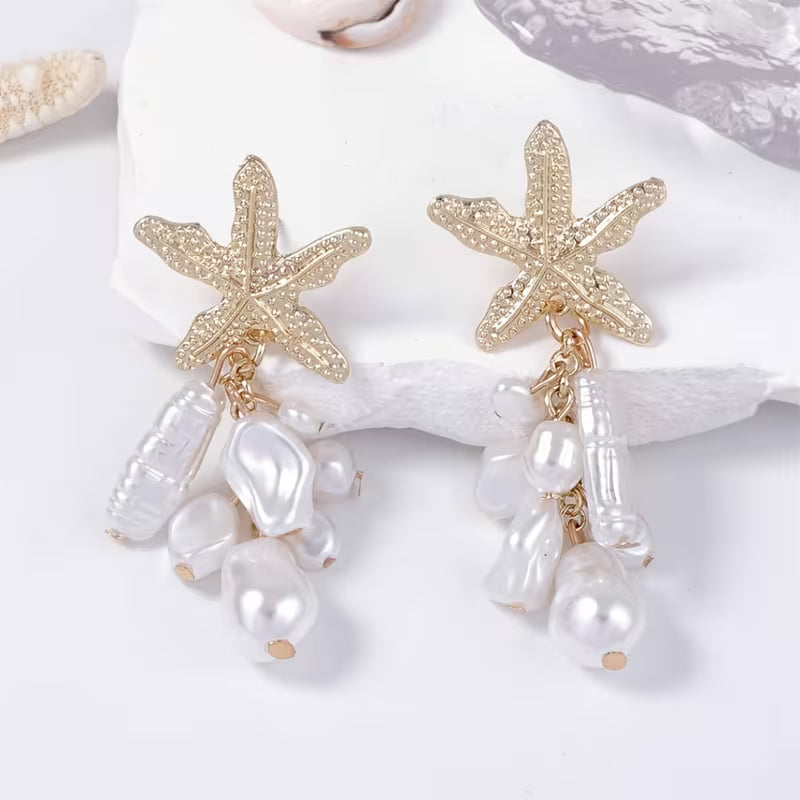 Boucles d'oreilles pendantes étoile de mer bohème