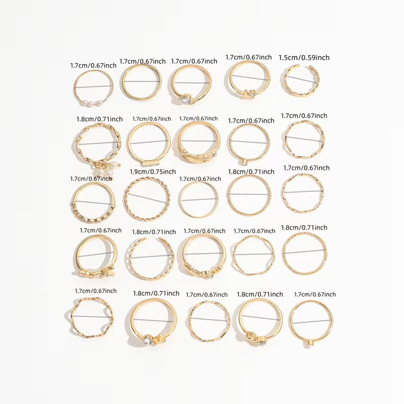 Parure de 25 Bagues Bohème – Strass et Motifs Marins