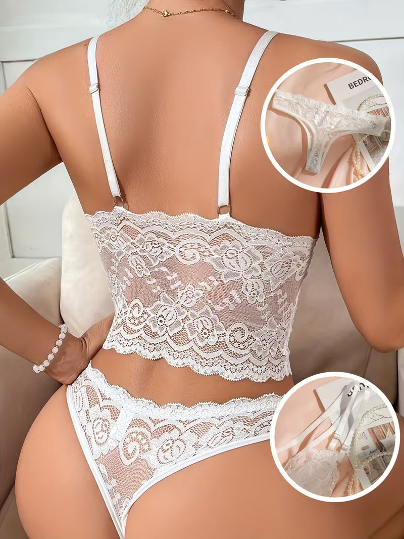 Ensemble de Lingerie Dentelle Noire – Soutien-gorge Push-up et Culotte Bikini