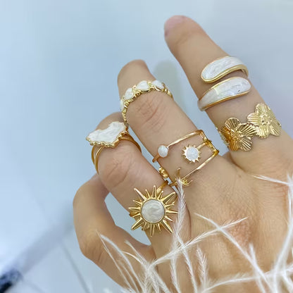 Ensemble de 6 Bagues Tendance – Designs Élégants Cœurs, Étoiles et Fleurs