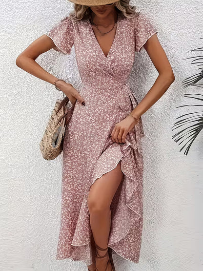 Robe Fluide à Nouer - Imprimé Floral Col V