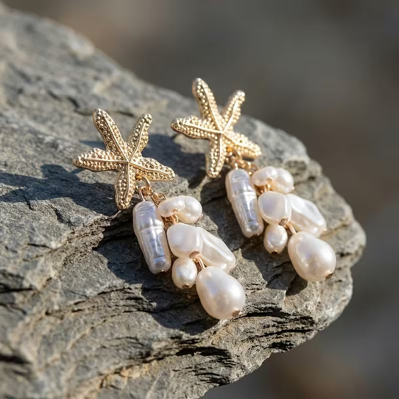 Boucles d'oreilles pendantes étoile de mer bohème