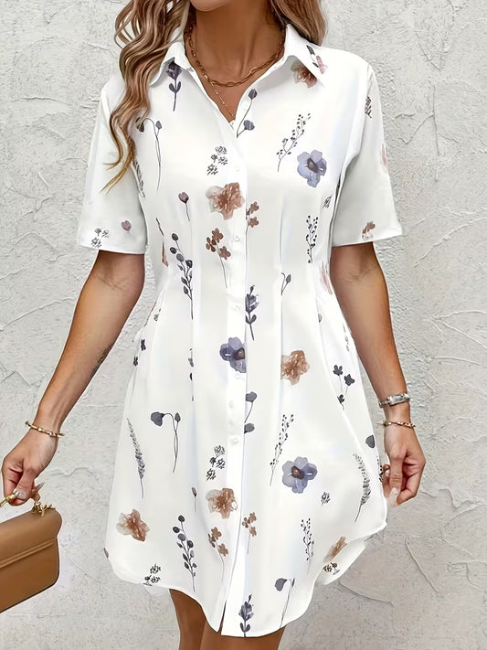 Robe Chemise Floral Chic - Manches Courtes