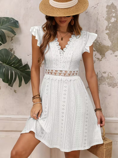 Robe d'été en dentelle patchwork - Manches papillon et coupe trapèze