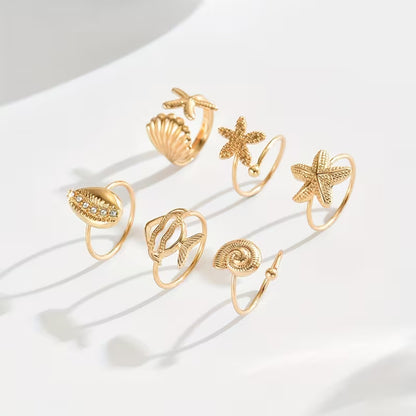 Bagues Marines Bohèmes - Ensemble de 6 Pièces Ajustables Été