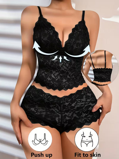 Ensemble Lingerie Dentelle Noire – Soutien-gorge Profond &amp; Culotte Assortie