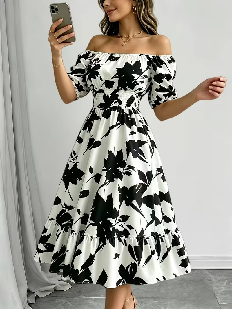 Robe d'Été Épaules Dénudées - Imprimé Tendance