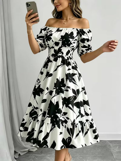 Robe d'Été Épaules Dénudées - Imprimé Tendance