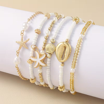 Ensemble de 6 Bracelets Bohèmes Étoile de Mer et Coquillage – Perles Empilables Faites à la Main