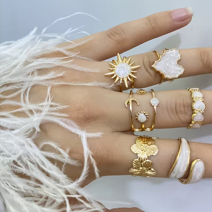 Ensemble de 6 Bagues Tendance – Designs Élégants Cœurs, Étoiles et Fleurs