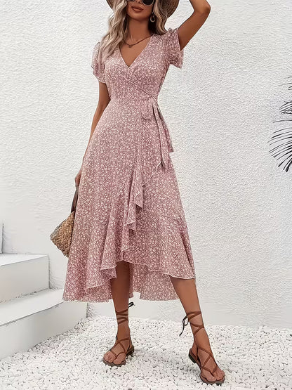 Robe Fluide à Nouer - Imprimé Floral Col V