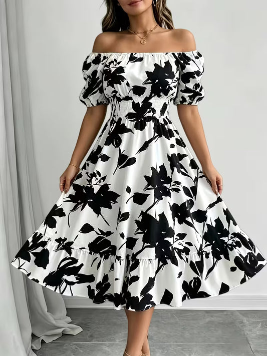 Robe d'Été Épaules Dénudées - Imprimé Tendance