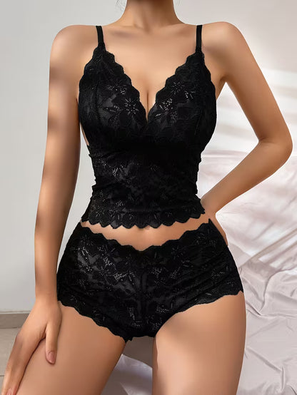 Ensemble Lingerie Dentelle Noire – Soutien-gorge Profond &amp; Culotte Assortie