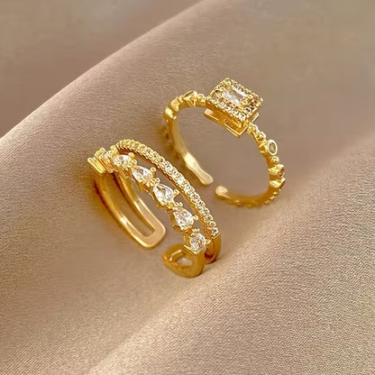 Ensemble de 5 Bagues Élégantes Fleurs et Géométrie – Cuivre et Zircone