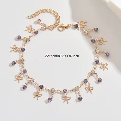 Cheville Bohème Dorée – Nœud Bleu et Pompon Franges