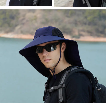 Breathable Wide Brim Fisherman Sun Hat — Outdoor Shawl Cap for Men & Women