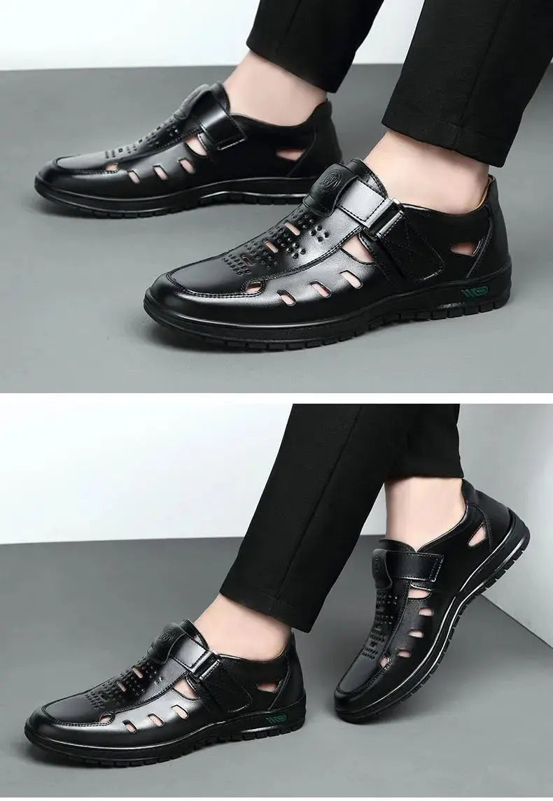 Men's Hollow Genuine Leather Gladiator Sandals — Non-Slip Casual Summer Sandals