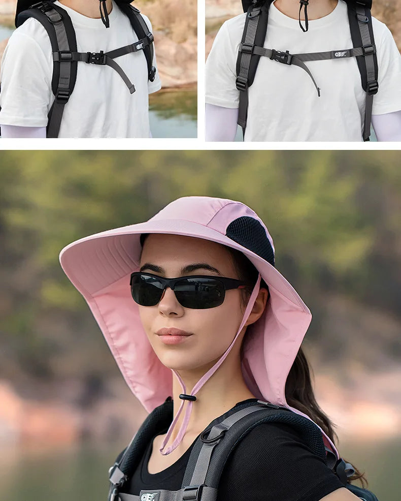 Breathable Wide Brim Fisherman Sun Hat — Outdoor Shawl Cap for Men & Women