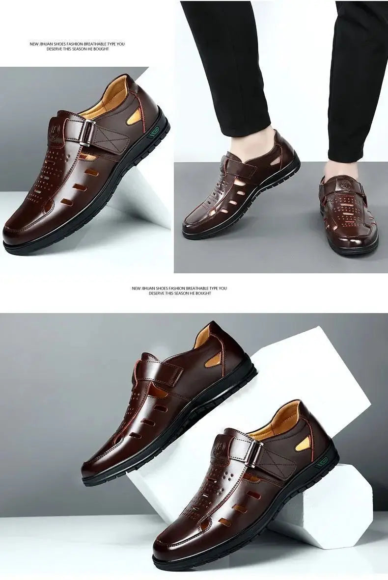 Men's Hollow Genuine Leather Gladiator Sandals — Non-Slip Casual Summer Sandals