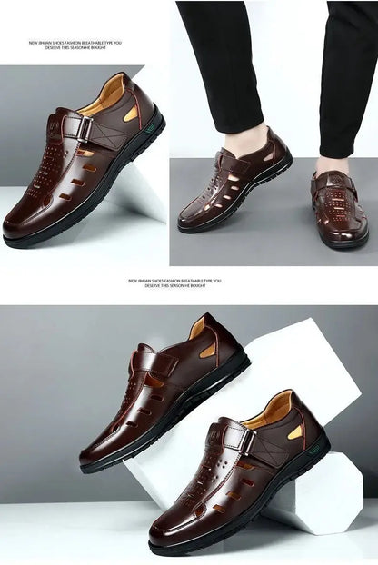 Men's Hollow Genuine Leather Gladiator Sandals — Non-Slip Casual Summer Sandals