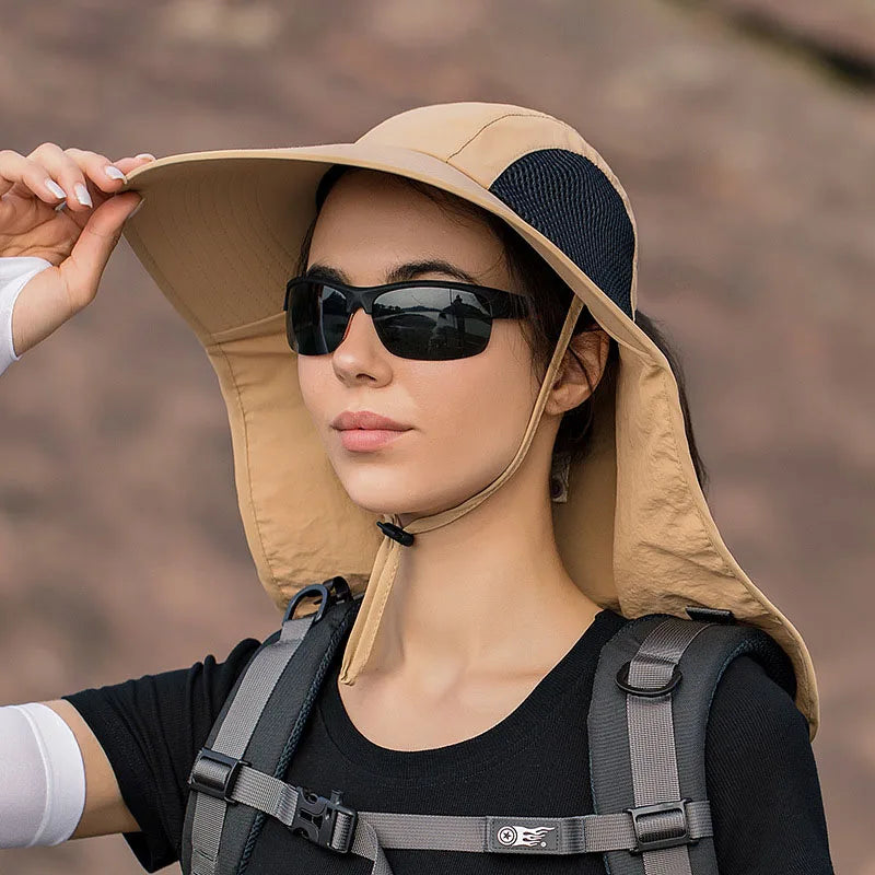 Breathable Wide Brim Fisherman Sun Hat — Outdoor Shawl Cap for Men & Women