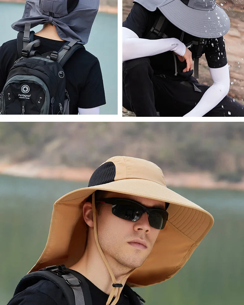Breathable Wide Brim Fisherman Sun Hat — Outdoor Shawl Cap for Men & Women