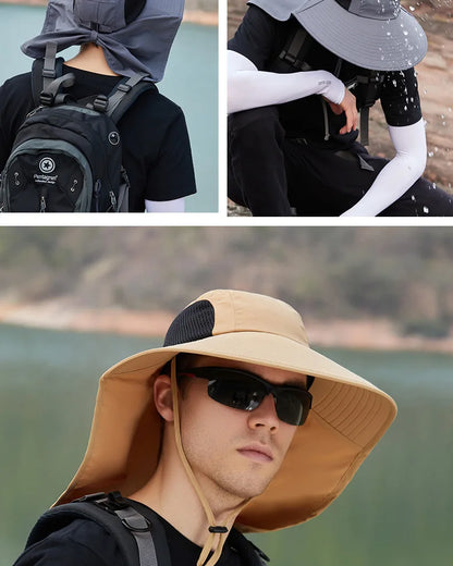 Breathable Wide Brim Fisherman Sun Hat — Outdoor Shawl Cap for Men & Women