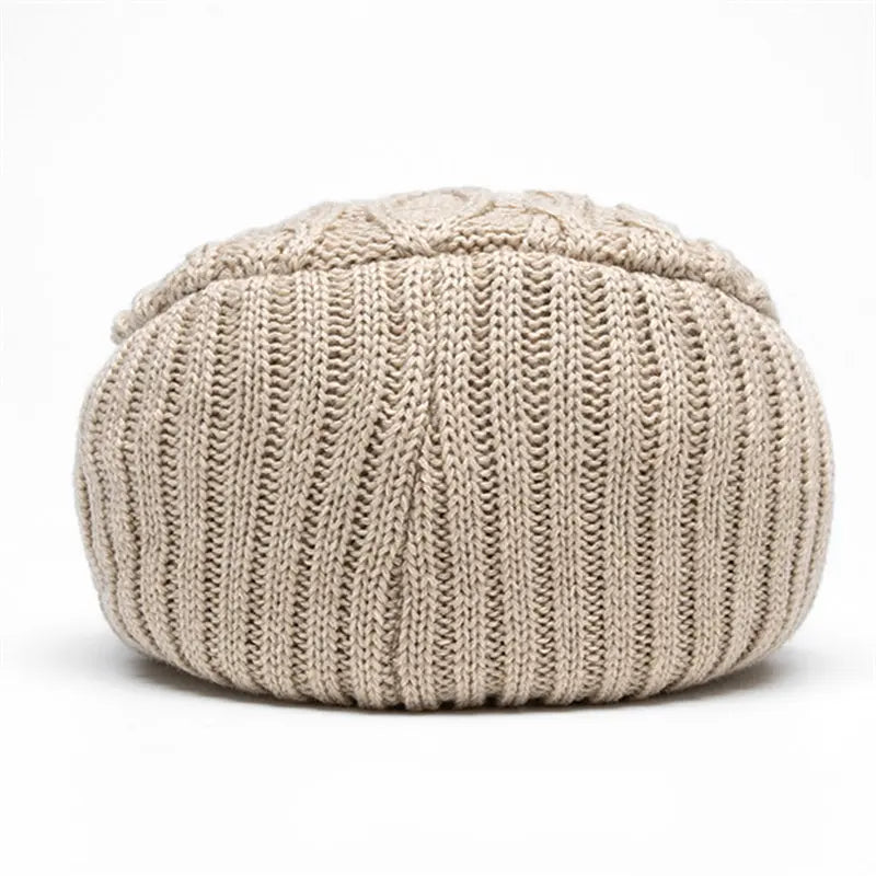 Knitted Cotton Beret Cap — Warm & Versatile for Men & Women