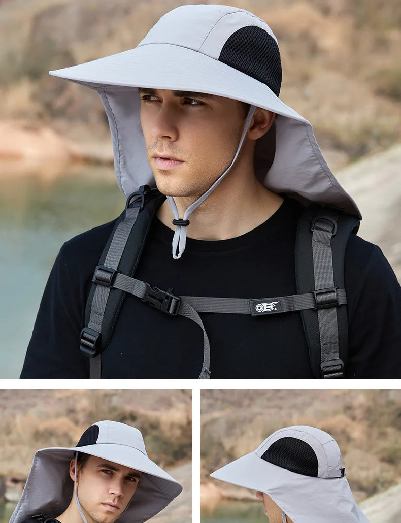 Breathable Wide Brim Fisherman Sun Hat — Outdoor Shawl Cap for Men & Women