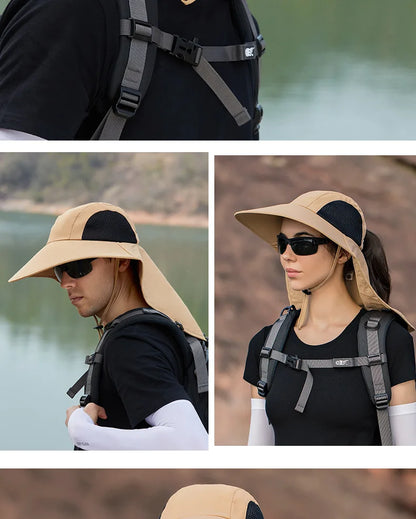 Breathable Wide Brim Fisherman Sun Hat — Outdoor Shawl Cap for Men & Women