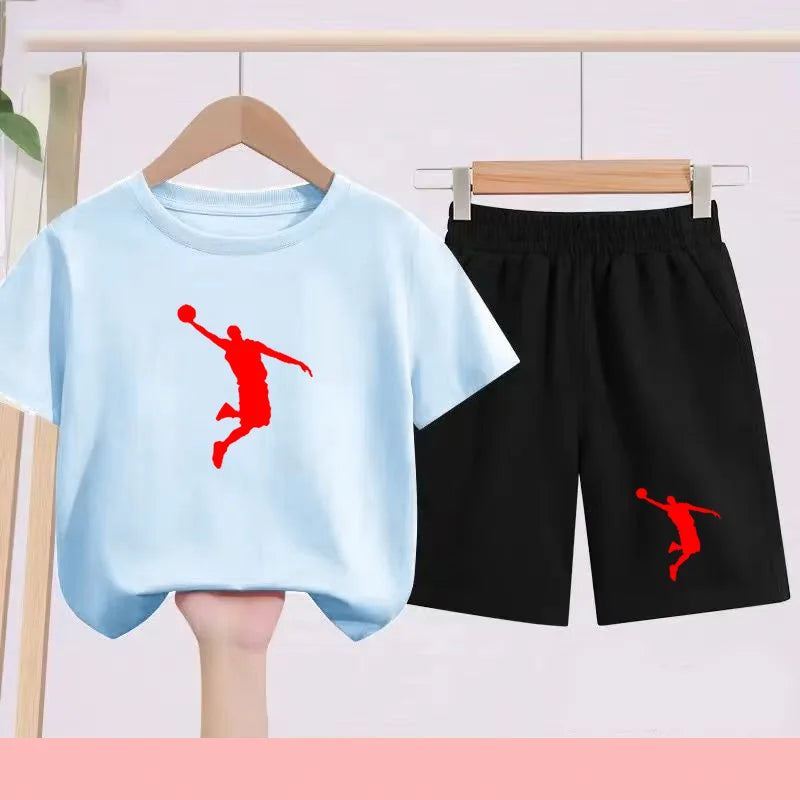 Summer Children's Football and Basketball Sports Clothing-children'sT-shirts+shorts Highly Absorbent Sports Short-sleeved Shirts