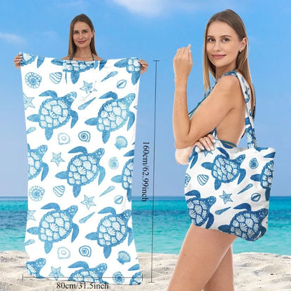 Beach Towel For Seaside Multifunctional Printed Sports Towel Shoulder Crossbody Bag 2 In 1 Portable Travel Beach Accessories