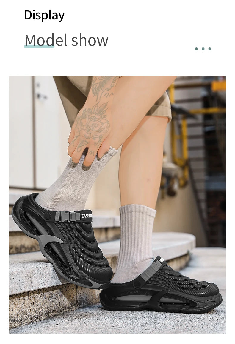 Men's Summer Outdoor Sports Toe-Toe Slippers, Thick-Soled Sandals for Wading in the Water and Beach