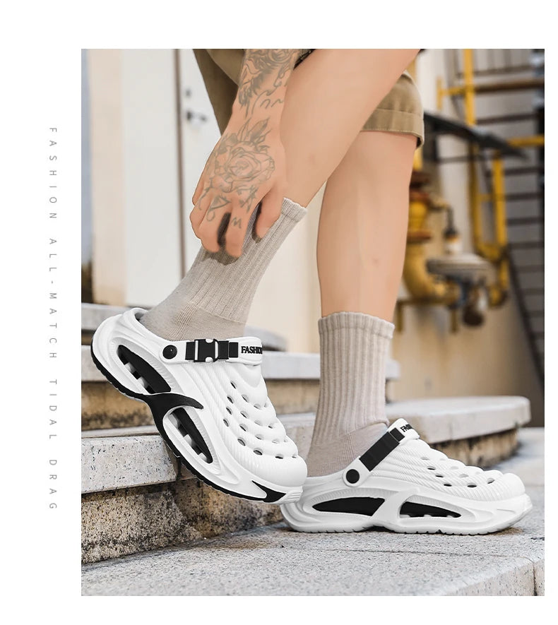 Men's Summer Outdoor Sports Toe-Toe Slippers, Thick-Soled Sandals for Wading in the Water and Beach