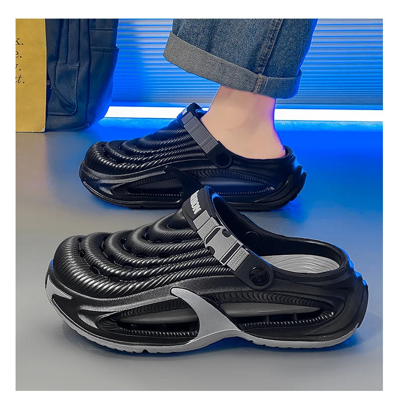 Men's Summer Outdoor Sports Toe-Toe Slippers, Thick-Soled Sandals for Wading in the Water and Beach