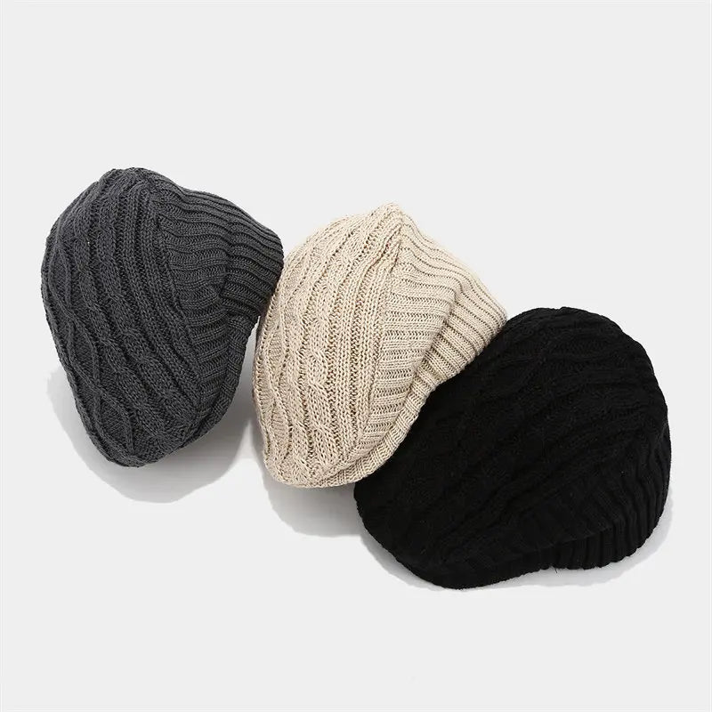 Knitted Cotton Beret Cap — Warm & Versatile for Men & Women