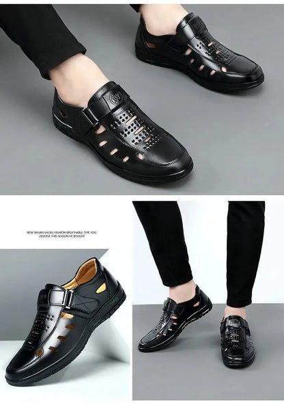 Men's Hollow Genuine Leather Gladiator Sandals — Non-Slip Casual Summer Sandals