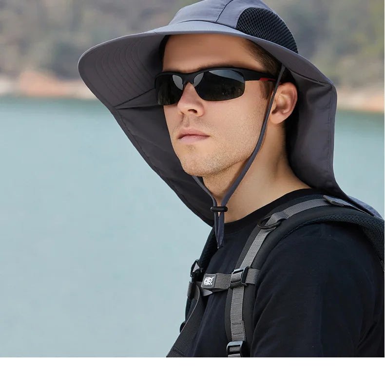 Breathable Wide Brim Fisherman Sun Hat — Outdoor Shawl Cap for Men & Women