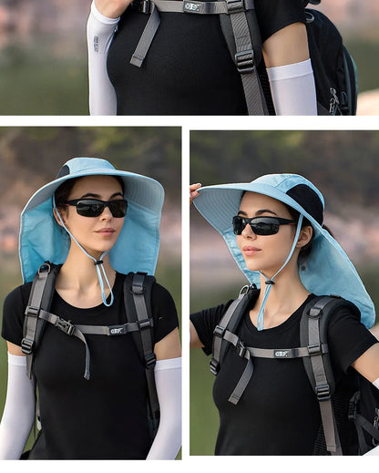 Breathable Wide Brim Fisherman Sun Hat — Outdoor Shawl Cap for Men & Women