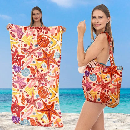 Beach Towel For Seaside Multifunctional Printed Sports Towel Shoulder Crossbody Bag 2 In 1 Portable Travel Beach Accessories