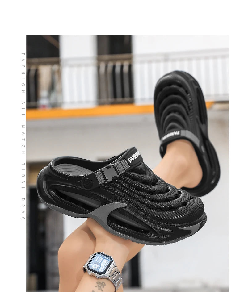 Men's Summer Outdoor Sports Toe-Toe Slippers, Thick-Soled Sandals for Wading in the Water and Beach