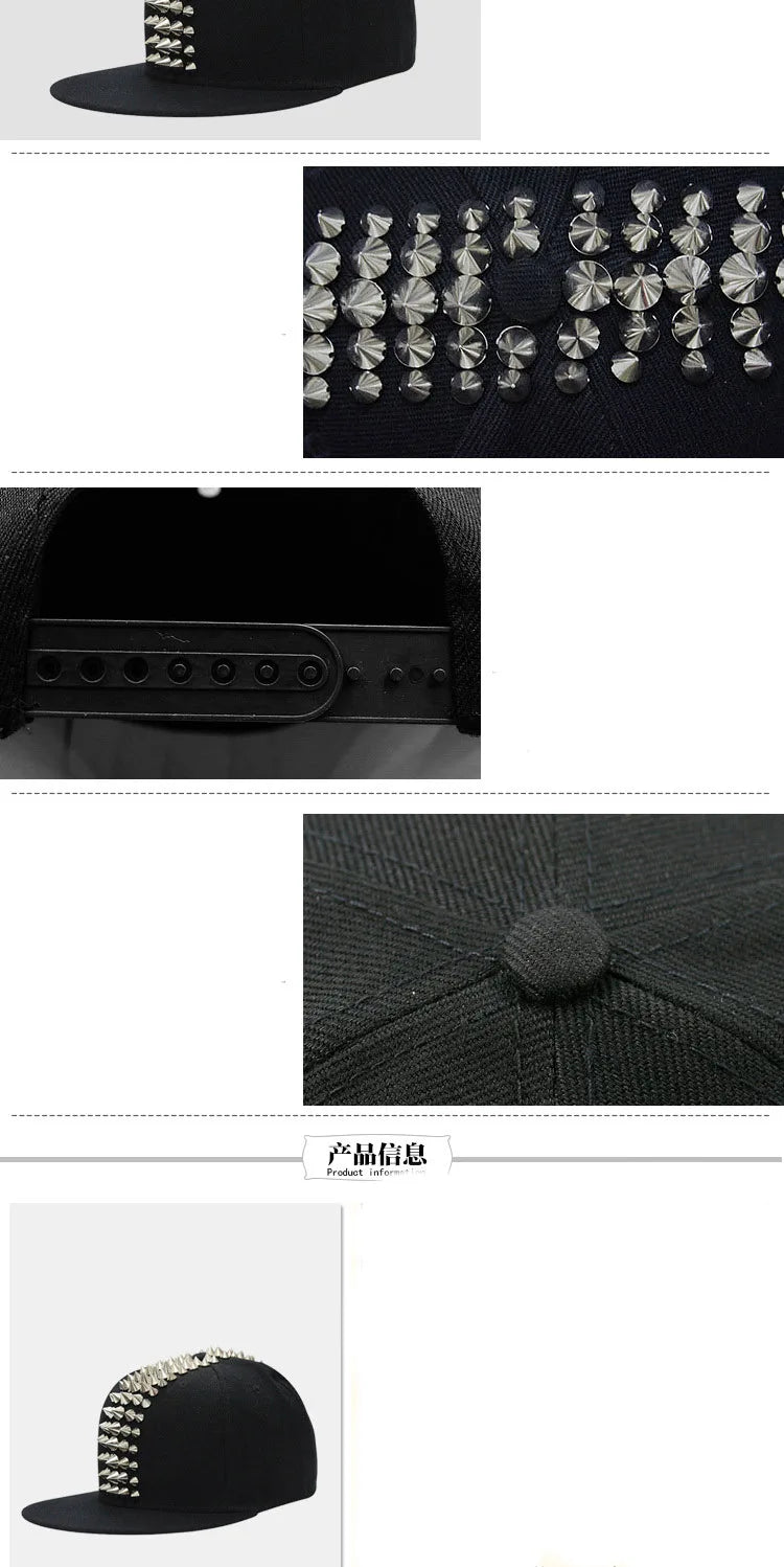 Hip Hop Street Dance Cap Five Rows Of Plastic Rivets Flat Brim Caps Bboy Baseball Cap Flat Hat Hot My Cap Men Hats