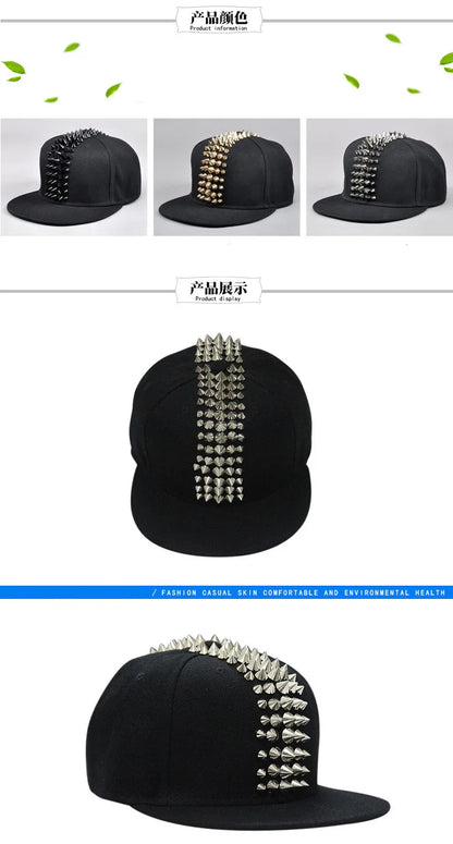 Hip Hop Street Dance Cap Five Rows Of Plastic Rivets Flat Brim Caps Bboy Baseball Cap Flat Hat Hot My Cap Men Hats