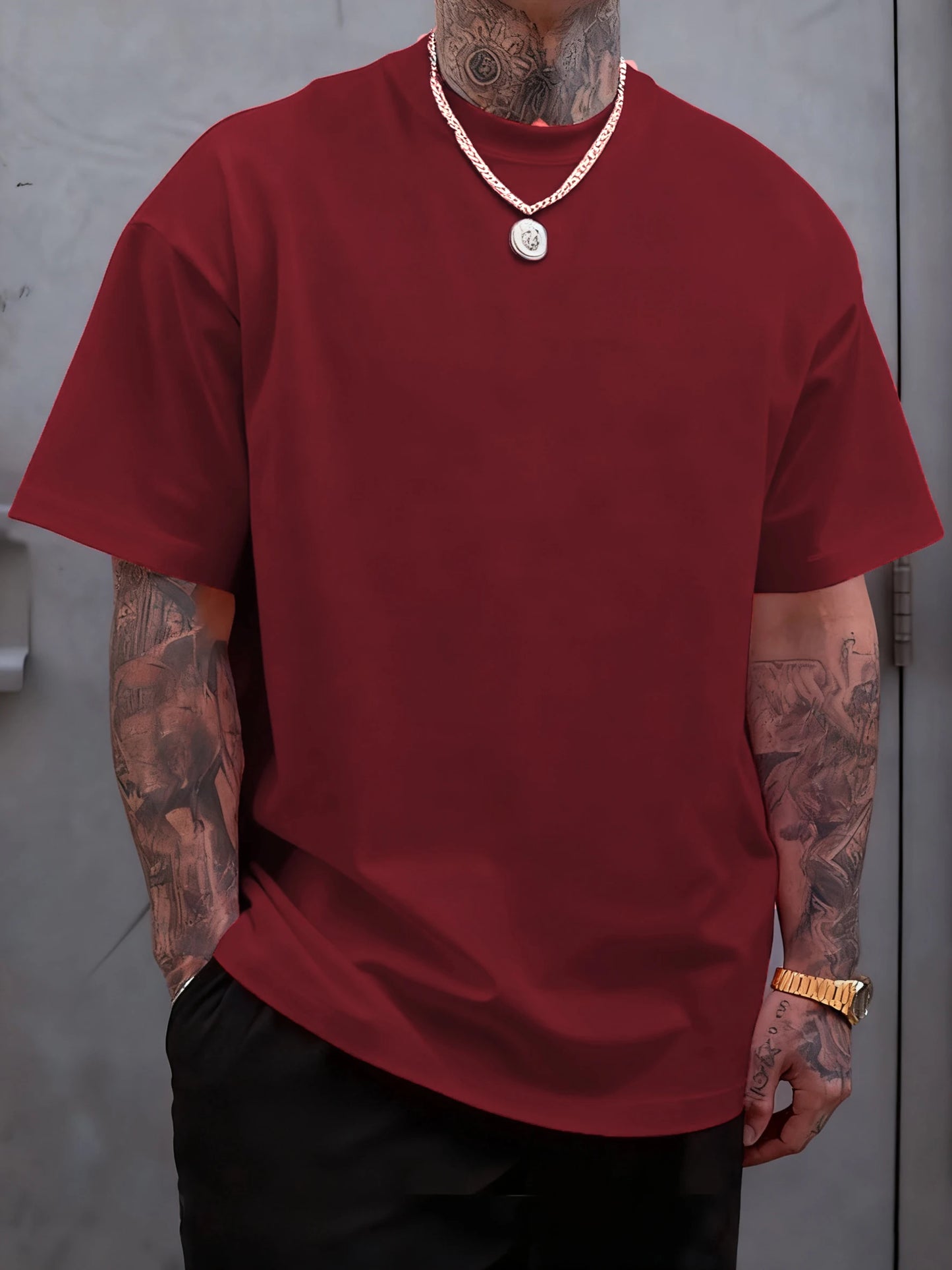 Men's 100% Cotton Solid Colour T-Shirt — Breathable Casual Beach Tee