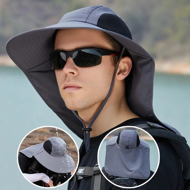 Breathable Wide Brim Fisherman Sun Hat — Outdoor Shawl Cap for Men & Women