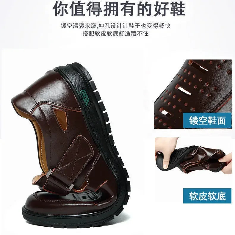 Men's Hollow Genuine Leather Gladiator Sandals — Non-Slip Casual Summer Sandals
