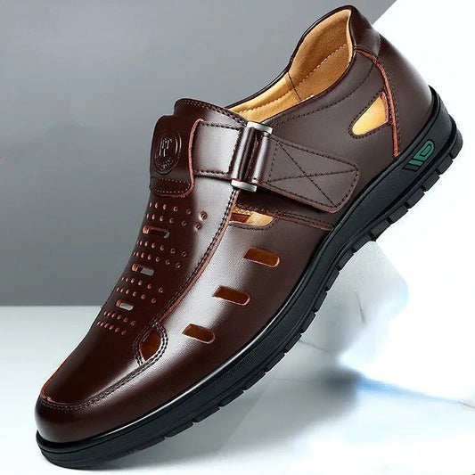 Men's Hollow Genuine Leather Gladiator Sandals — Non-Slip Casual Summer Sandals