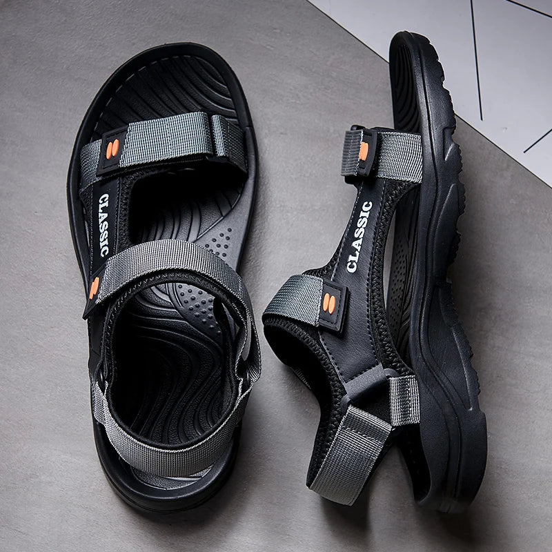 Men's Casual Beach Sandals – Retro Ankle-Wrap Summer Shoes