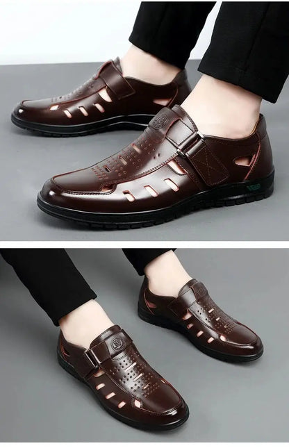 Men's Hollow Genuine Leather Gladiator Sandals — Non-Slip Casual Summer Sandals